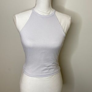 White Ribbed Cropped Rocker Tank